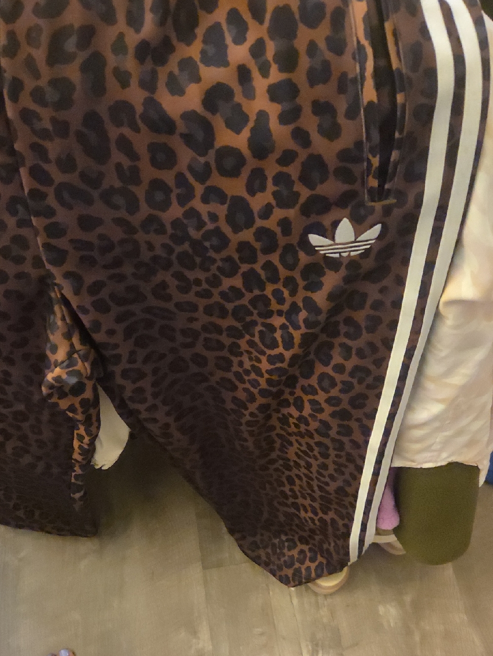 adidas Leopard Print Track Pants in Brown and Black with White Stripes